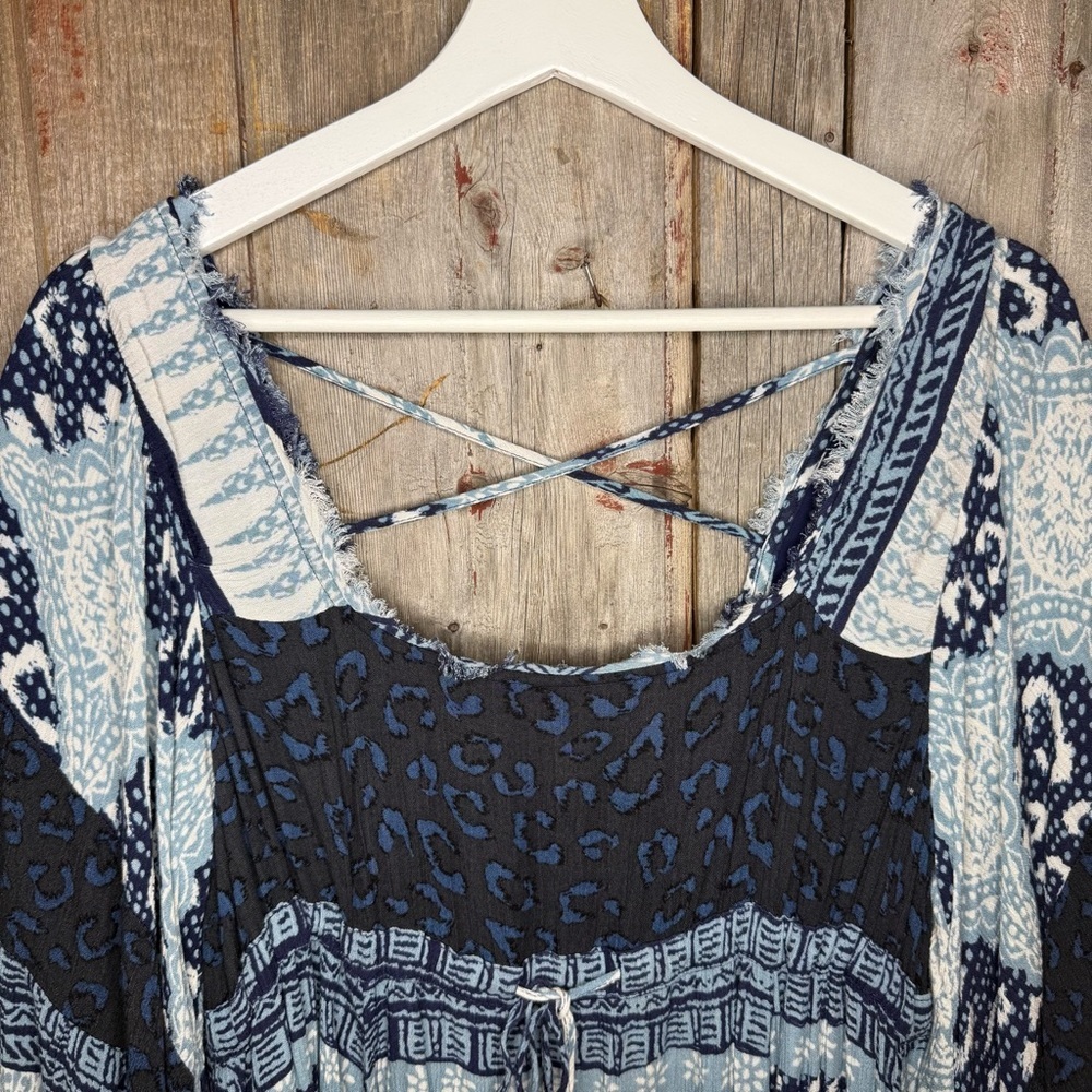 Free People Heart of Gold Dress in Blue Paisley Combo size XS - Picture 4 of 15